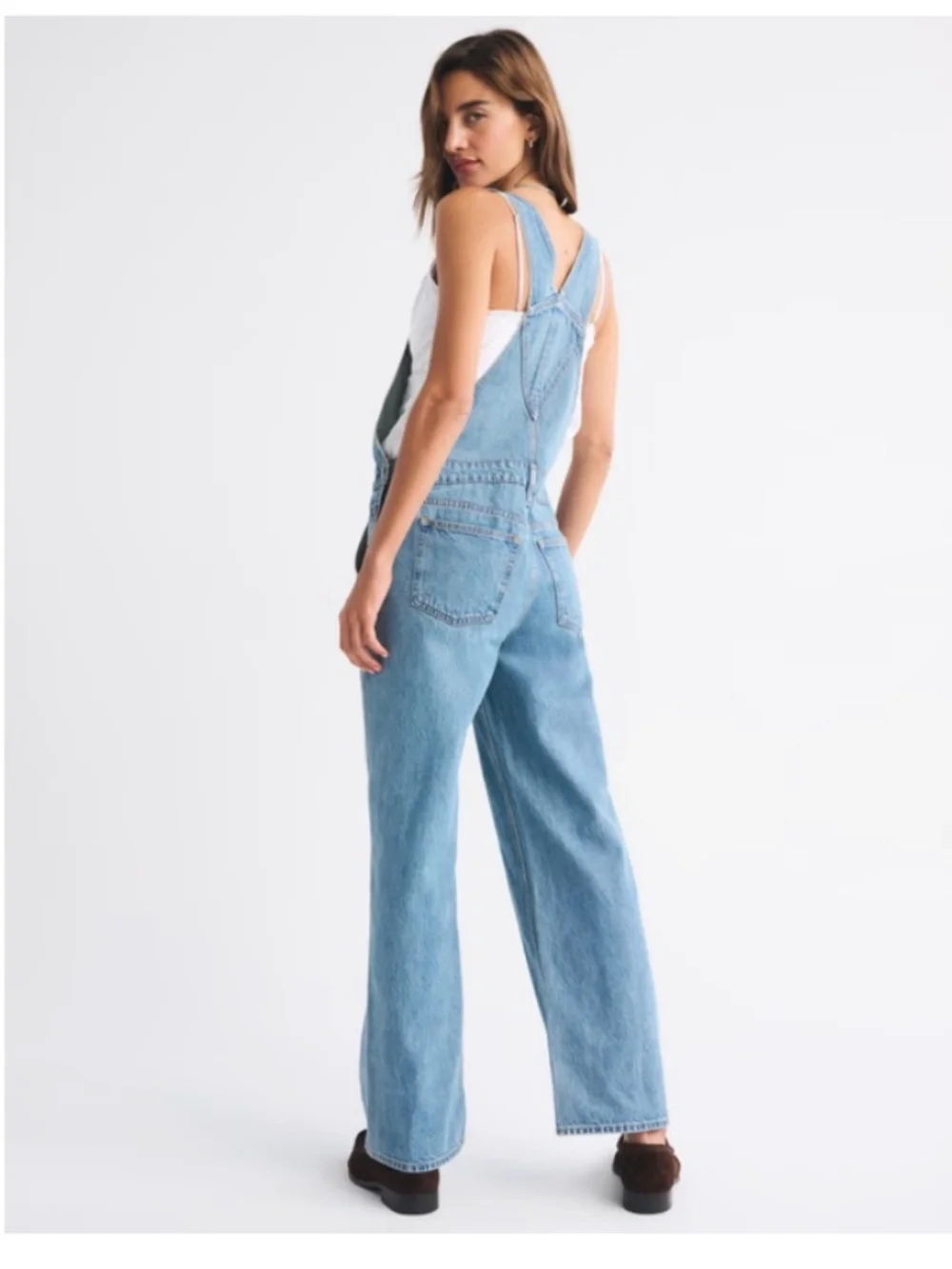 Abercrombie & Fitch Classic Relaxed Denim Straight Leg Overalls Size Large - Picture 3 of 7
